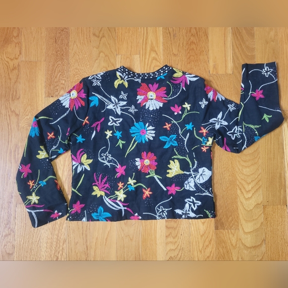 Black Multi-color Embroidered Floral Jacket w/ Embellishment CHICO' SZ. 0 (SM-4) - Picture 7 of 11
